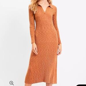 LOFT Ribbed Midi Polo Sweater Dress - XS
